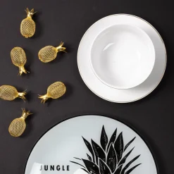 Assiette en porcelaine avec liseré doré (Lot de 6) (Assiettes plates - 20 cm)