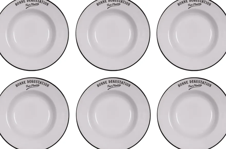 Assiettes en grès blanc Bonne dégustation (Lot de 6) (Assiettes creuses - 23 cm)