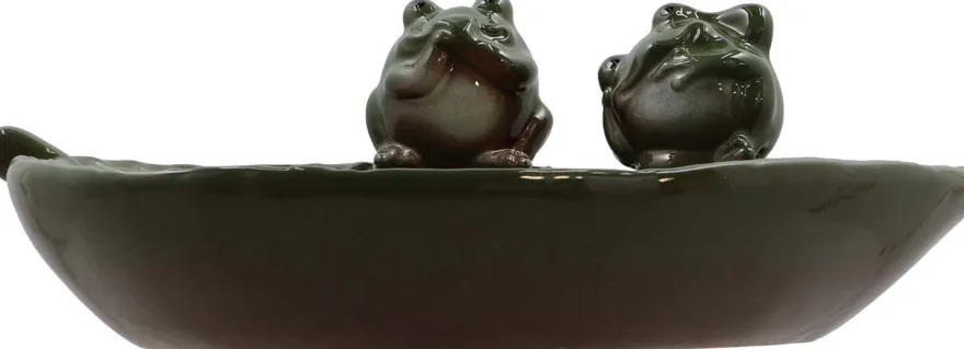 Bain oiseau en grès Nature (Grenouilles vertes)