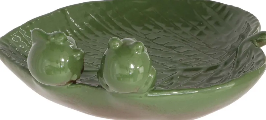 Bain oiseau en grès Nature (Grenouilles vertes)