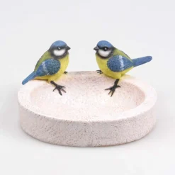 Bain oiseau en résine avec oiseaux 20 x 15 x 10.5 cm (Mésange charbonnière)