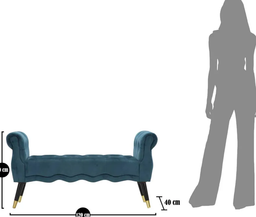 Banc en tissu Paris 120 x 40 x 60 cm (Bleu sarcelle - Noir etDoré)