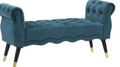 Banc en tissu Paris 120 x 40 x 60 cm (Bleu sarcelle - Noir etDoré)