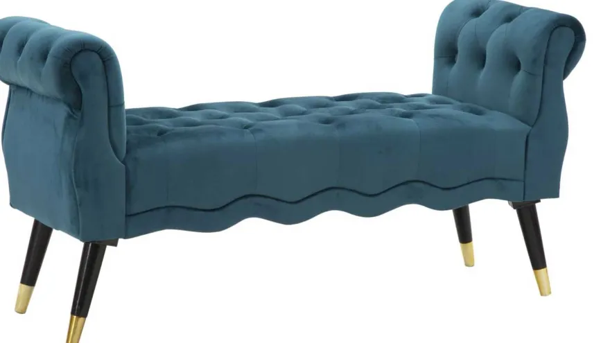 Banc en tissu Paris 120 x 40 x 60 cm (Bleu sarcelle - Noir etDoré)