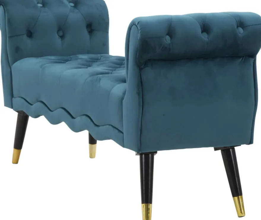 Banc en tissu Paris 120 x 40 x 60 cm (Bleu sarcelle - Noir etDoré)