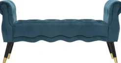 Banc en tissu Paris 120 x 40 x 60 cm (Bleu sarcelle - Noir etDoré)