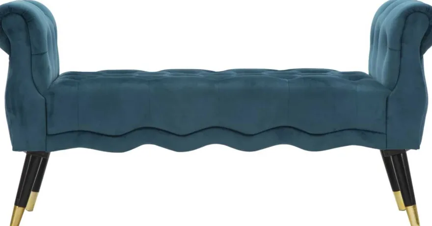 Banc en tissu Paris 120 x 40 x 60 cm (Bleu sarcelle - Noir etDoré)