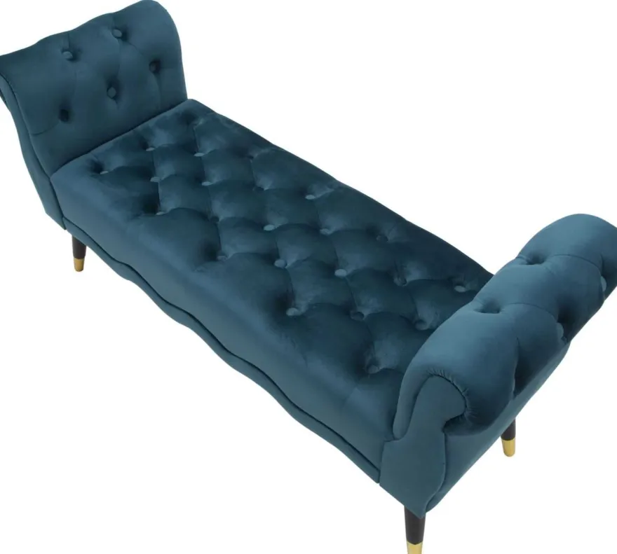 Banc en tissu Paris 120 x 40 x 60 cm (Bleu sarcelle - Noir etDoré)