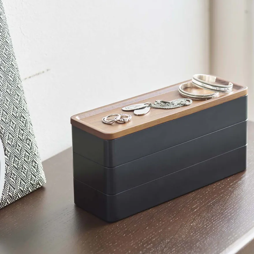 Boite à bijoux 3 niveaux en plastique Slim (Noir)