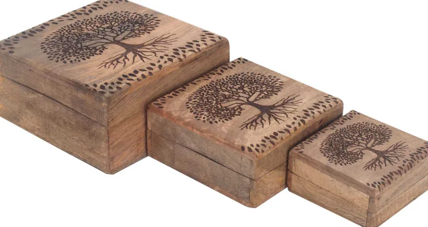 Boites gigognes en bois Arbre de vie (Lot de 3)