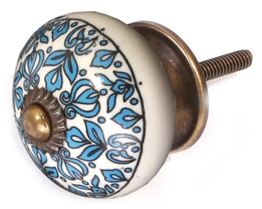 Bouton de meuble en grès à motif Paon (Modèle 3)