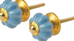 Bouton de porte floral en céramique (Lot de 2) (Bleu)