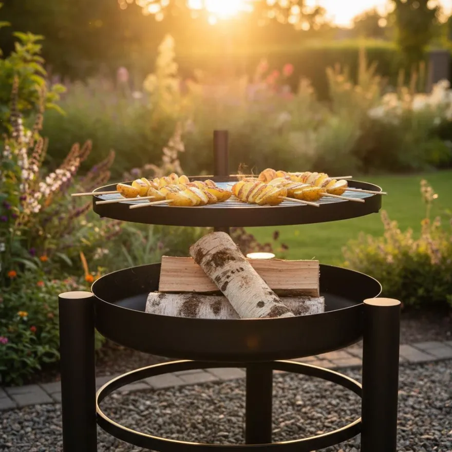Brasero en métal avec grille de cuisson intégrée (66 x 78 x 69 cm)