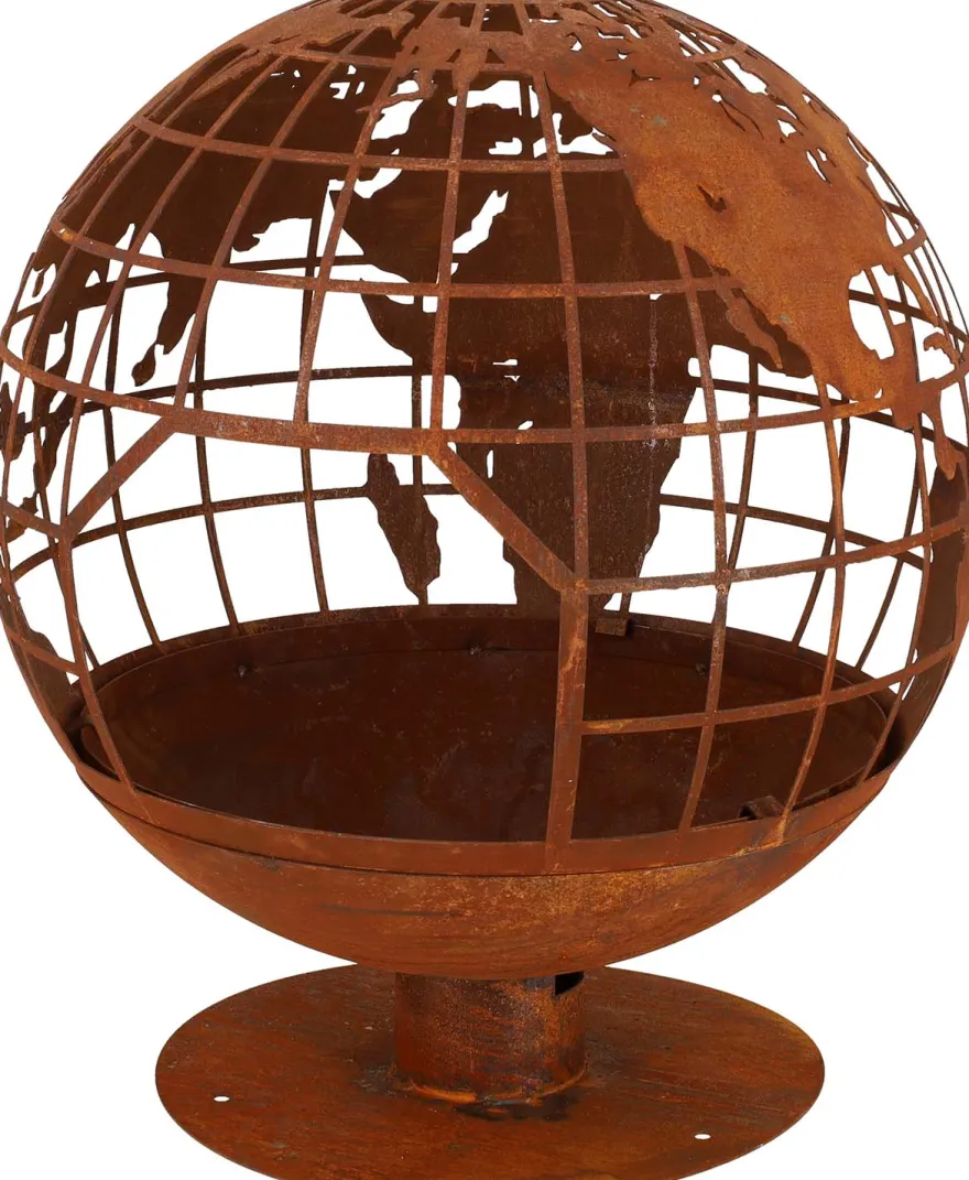 Brasero rond en métal rouillé (Planète)