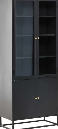 Buffet en métal 2 portes vitrées et 2 portes en métal Bakal (Noir)