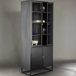 Buffet vitrine en acier 80 x 41 x 190 cm Bakal (Noir)