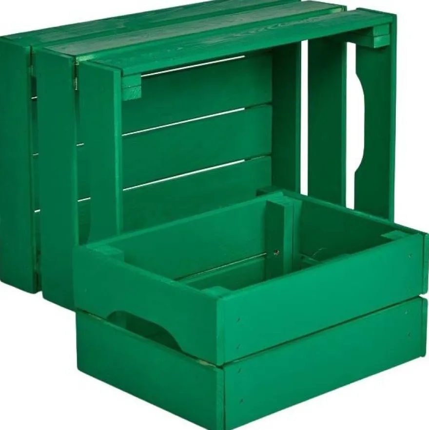 Caisse de rangement en pin grand modèle 46 x 31 x 25 cm (Vert)