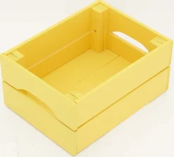 Caisse de rangement en pin petit modèle 31 x 23 x 15 cm (Jaune)