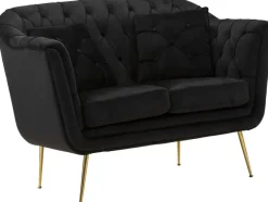 Canapé 2 places en tissu capitonné avec coussins Budapest 130 x 83 x 91 cm (Noir)