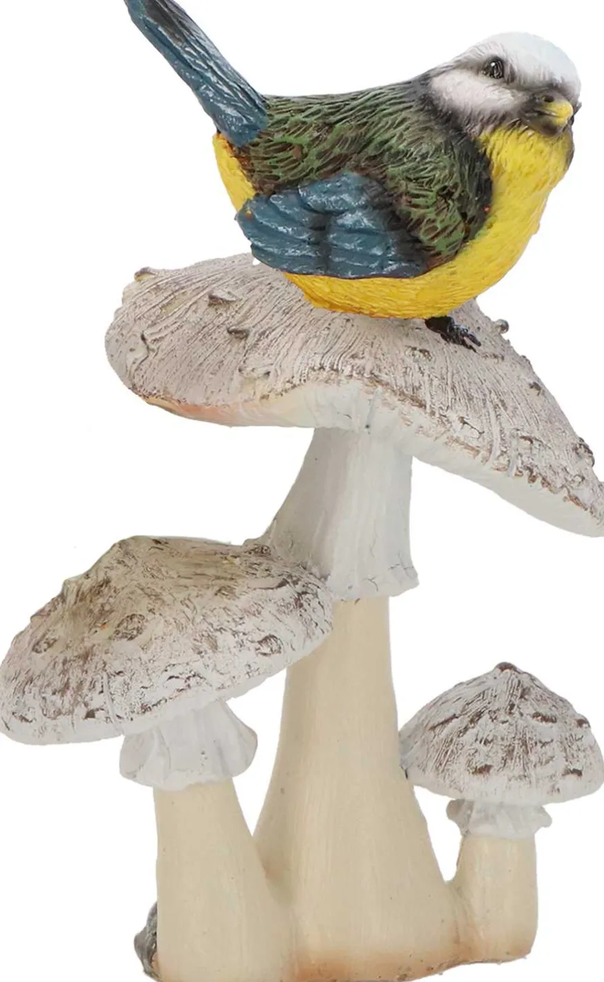 Champignons assortis avec oiseau en polyrésine (Lot de 3) (Taille S)