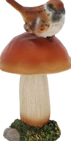 Champignons assortis avec oiseau en polyrésine (Lot de 3) (Taille L)