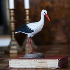 Cigogne en bois sculptée à la main 16 x 6.5 x 21 cm