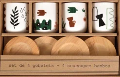 Coffret 4 gobelets et sous tasses Nature