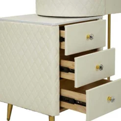 Coiffeuse effet matelassé avec tabouret Sharon (Blanc et doré)