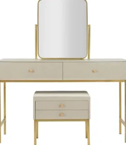 Coiffeuse en bois de pin avec miroir et tabouret Luxury