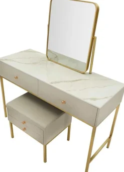 Coiffeuse en bois de pin avec miroir et tabouret Luxury
