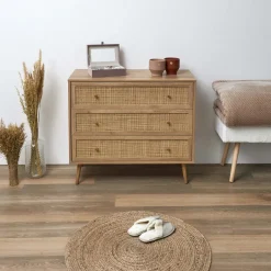 Commode cannage et bois 3 tiroirs Bali