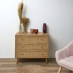 Commode cannage et bois 3 tiroirs Bali