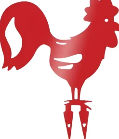 Coq décoratif en acier coloré sur pic