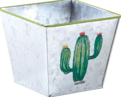 Corbeille carré en métal galvanisé Cactus