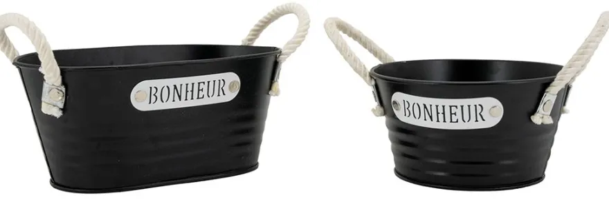 Corbeille ovale en métal laqué noir Bonheur