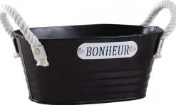 Corbeille ovale en métal laqué noir Bonheur