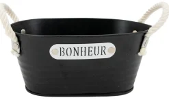 Corbeille ovale en métal laqué noir Bonheur