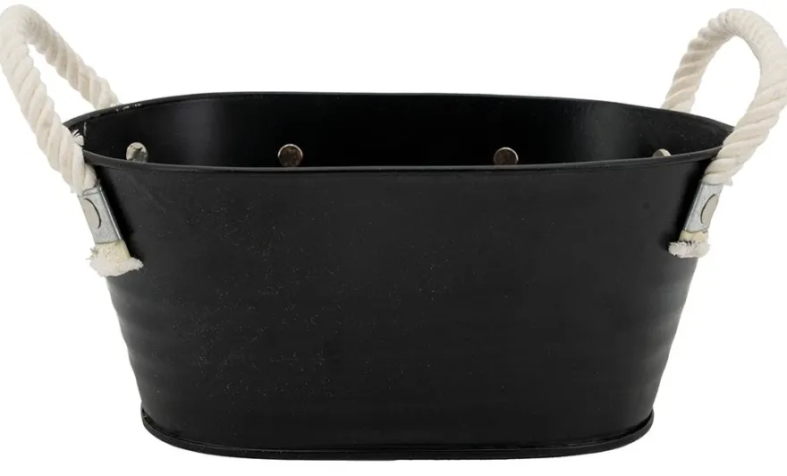 Corbeille ovale en métal laqué noir Bonheur