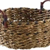 Corbeille ronde en jonc avec anses en cuir (14 cm)
