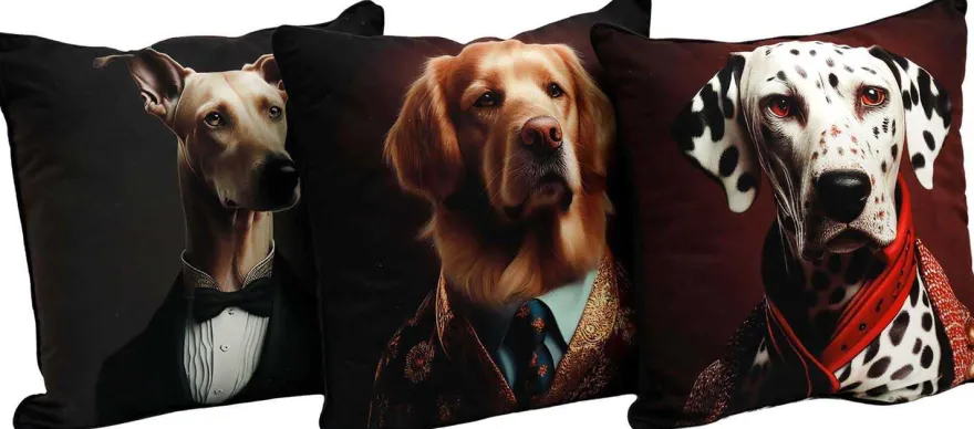 Coussin en polyester imprimé animaux 45 x 45 cm (Lot de 3) (Imprimé chiens)