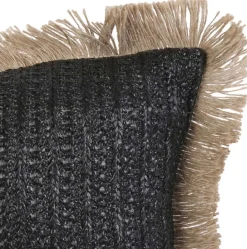 Coussin à franges en raphia 40 cm (Noir)