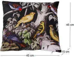 Coussin imprimé oiseaux sur branche 45 cm