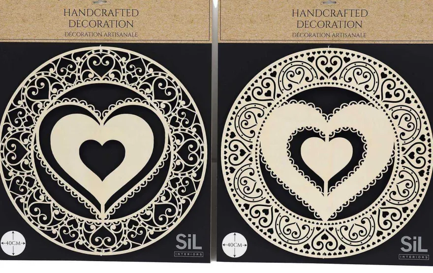 Décoration murale Coeur en bois sculpté (Lot de 2)