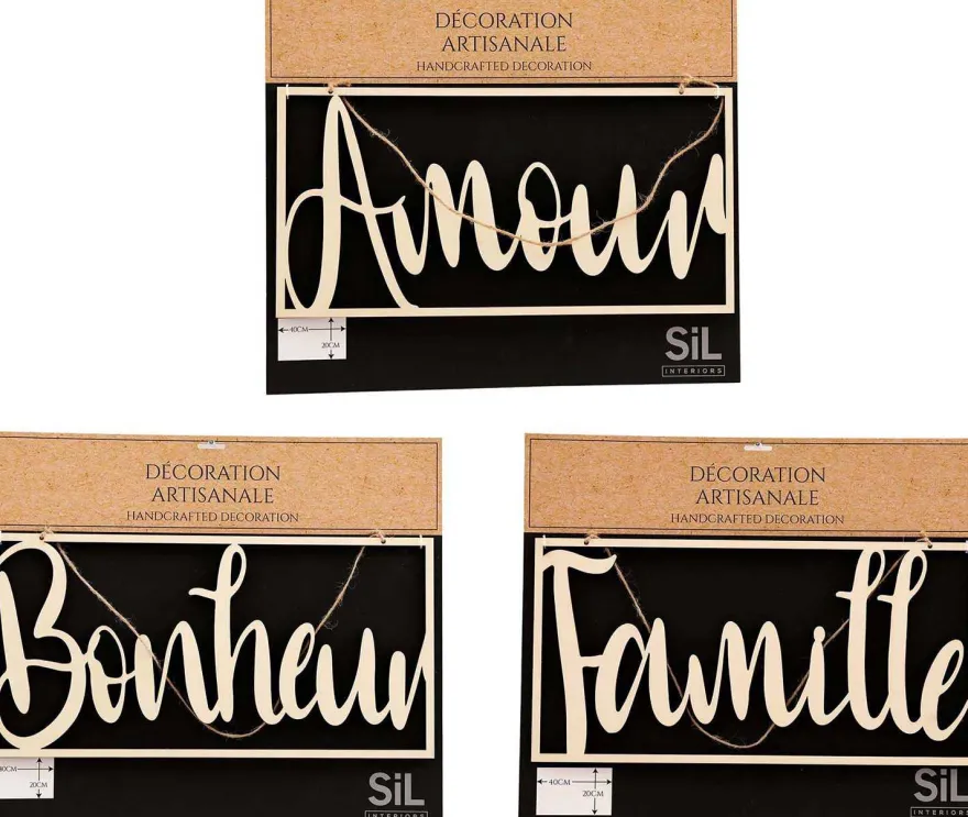 Décoration murale Mots 40 x 20 cm (Lot de 3)