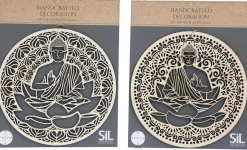Décoration murale ronde Bouddha 40 cm en bois sculpté