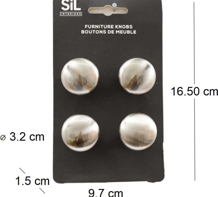 Ensemble de 4 boutons de meuble en alu (Argenté)