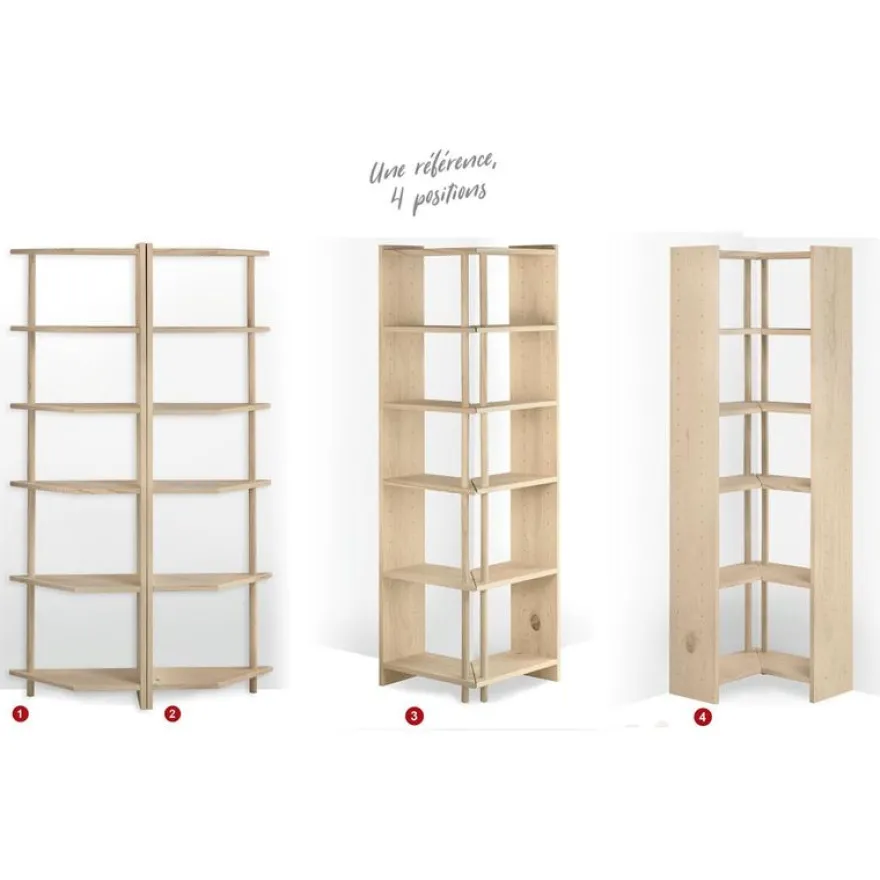 Etagère d'angle en pin brut Gala (4 tablettes)