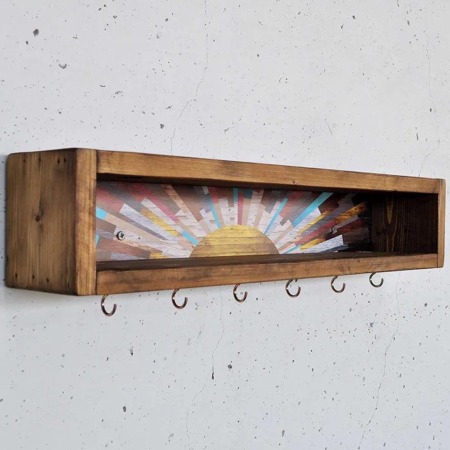 Etagère en bois avec 6 crochets Sunny