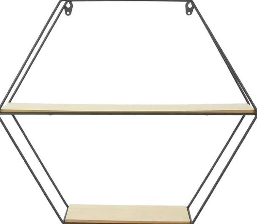 Etagère en bois et métal hexagonale 46 cm