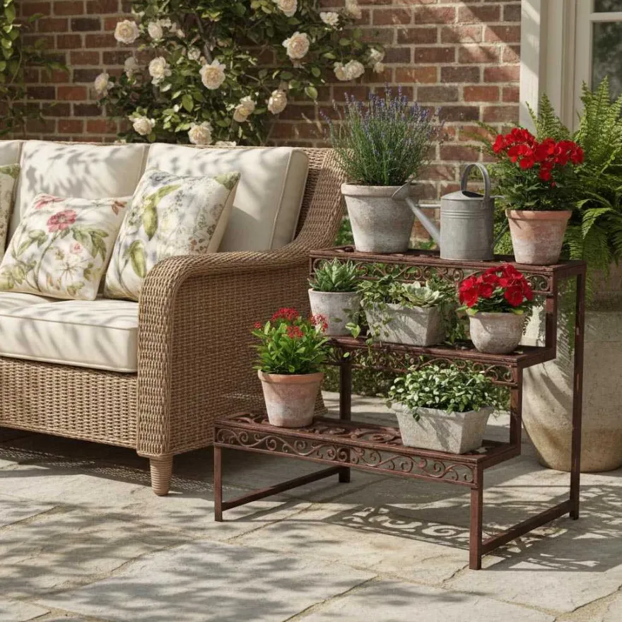 Etagère à plantes en métal patiné Arabesque
